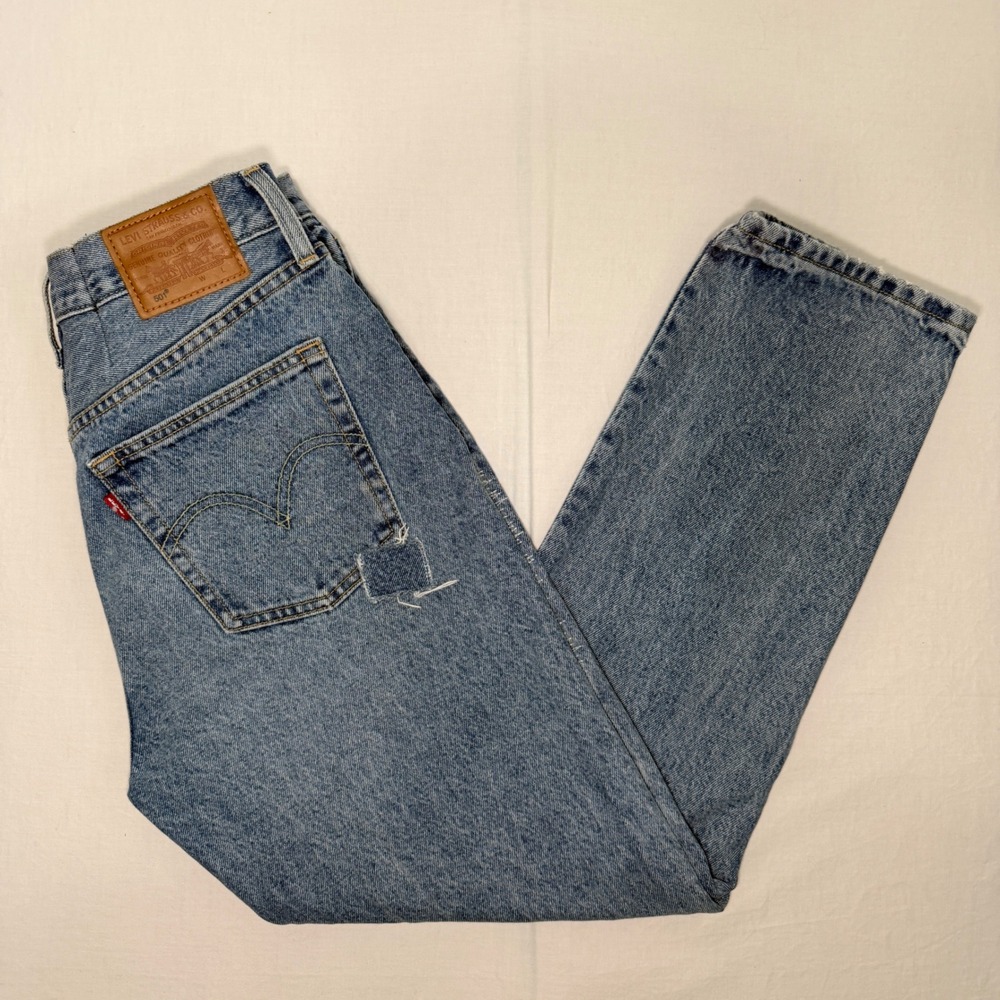 Levi's 501 Original Jeans Womens 28 Blue Good Distressed Mended Straight Leg